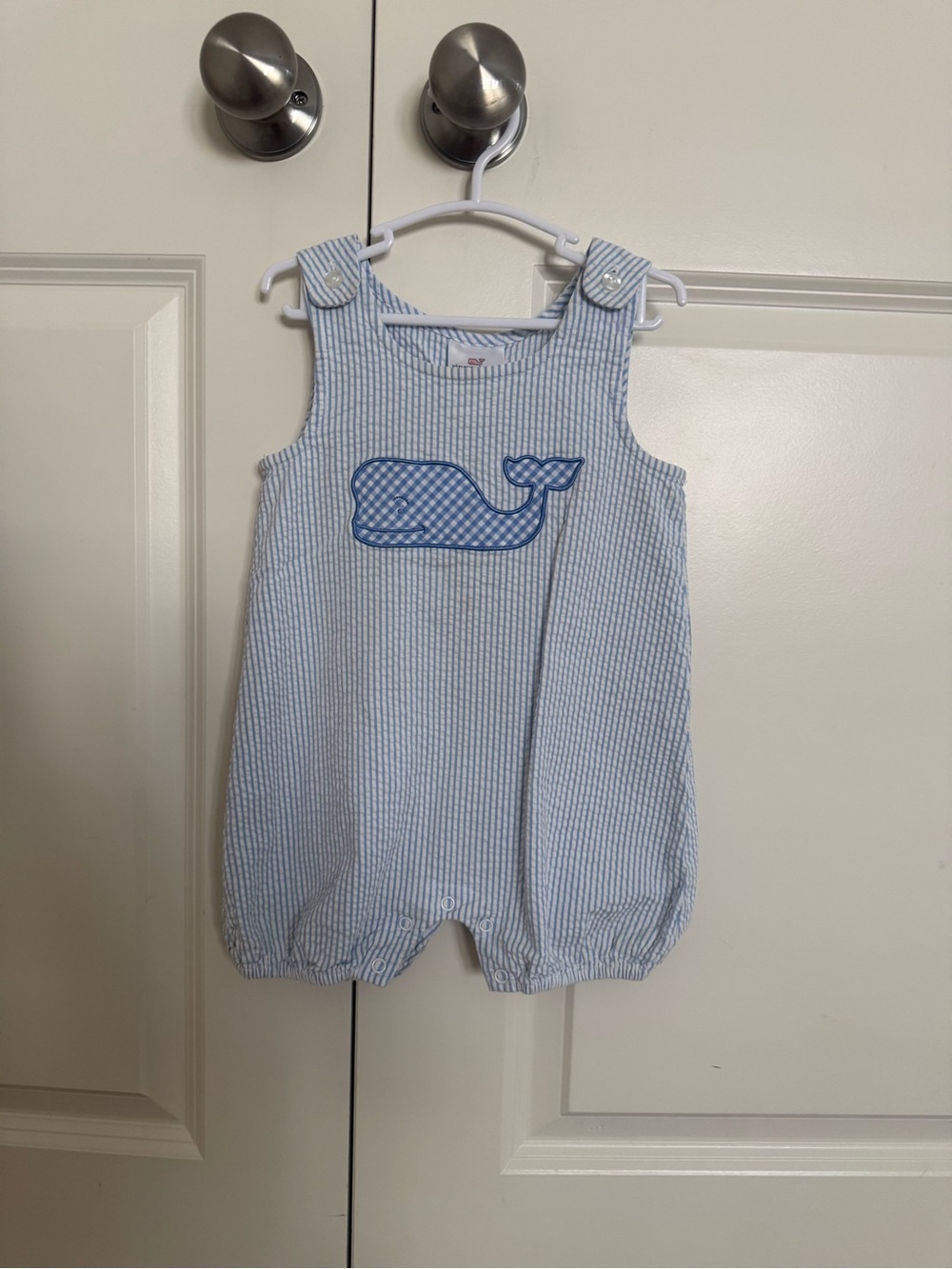 Vineyard Vines Light Blue Seersucker Whale Romper
